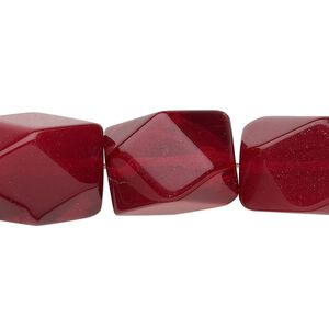 Bead, glass, candy red, small to medium faceted nugget. Sold per 15-1/2" to 16" strand.
