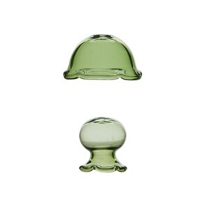 Focal, glass, green, 34x19mm and 23x21mm jellyfish, handmade. Sold per 2-piece set.