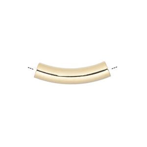 Bead 1pkg10 gold-plated, 23x5mm curved tube, brass