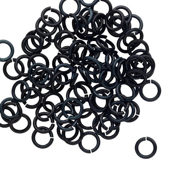 Jump ring 1pkg100 aluminum, 6mm round, 18 gauge / 4.2mm inside diameter / black image number 0