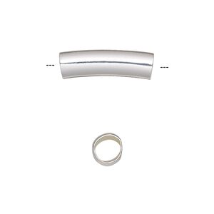 Bead 1pkg6 silver-finished, 20x6mm curved tube, brass