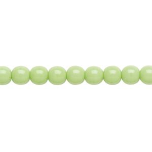 Bead, Czech glass druk, opaque green, 6mm round. Sold per 15-1/2" to 16" strand, approximately 65 beads.