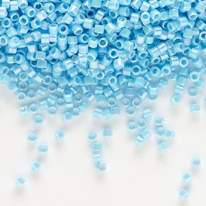 Seed bead, Delica&reg;, glass, pkg/7.5g, #10 round, opaque rainbow turquoise blue (DBM-0164).