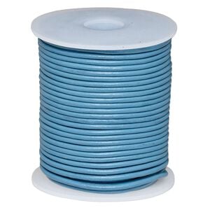 Cord, leather (dyed), turquoise blue, 2-2.2mm round. Sold per 25-yard spool.