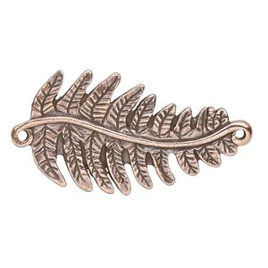 Focal, TierraCast&reg;, antique copper-plated pewter (tin-based alloy), 38x20mm 3D fern. Sold individually.