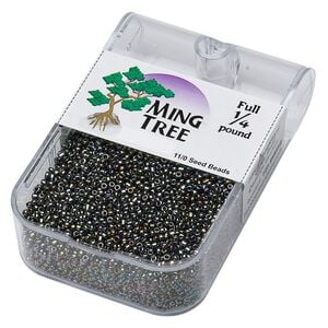 Seed bead, Ming Tree&trade;, glass, pkg/1/4 pound, #11 round, opaque iris moss green.