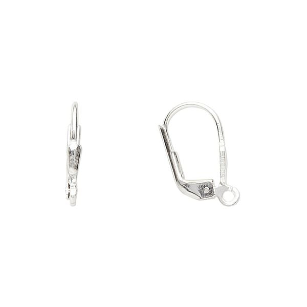 Ear wire leverback 1pkg20 sterling silver, 16mm / 5x2mm plain shield / open loop, 10 pair image number 0