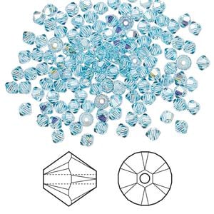 Bead 144pk aquamarine AB, Crystal Passions&reg; 3mm bicone 5328