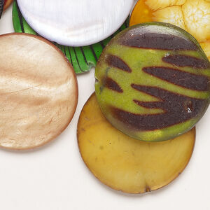 Mother-of-pearl shell 1pkg6oz, puffed flat round bead mix mixed colors 24-25mm