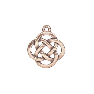 Drop, TierraCast&reg;, antique copper-plated pewter (tin-based alloy), 18mm double-sided Celtic knot. Sold per pkg of 2.