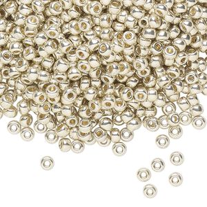 Seed bead, Miyuki 1pkg50g glass, #8 rocaille, Duracoat&reg; opaque galvanized silver / outside dyed (RR-4201)
