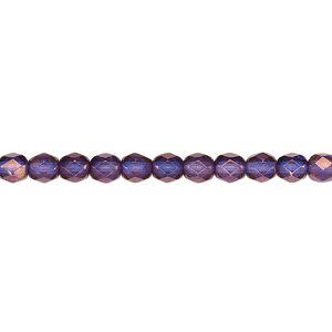 Bead, Czech fire-polished glass, purple and gold, 4mm faceted round. Sold per pkg of 1,200 (1 mass).