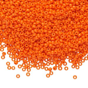 Seed bead, Miyuki, glass, pkg/250g, #11 rocaille, opaque orange, (RR-406).