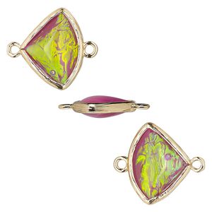 Link, Opalized Ice&trade;, "opal" (resin) and gold-finished brass, light purple, 19x15mm double-sided fan. Sold per pkg of 4.