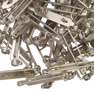 Pin back 1pkg100 silver-finished, 1 inch / locking bar, steel antique
