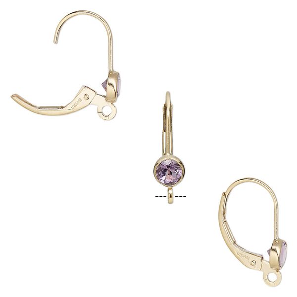 Ear wire leverback 1pkg2 14Kt gold-filled / amethyst (natural), 17mm / 4mm faceted round / open loop, 1 pair image number 0