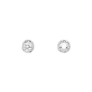 Bead 1pkg100 silver-plated, 6mm weave round / cutout, brass