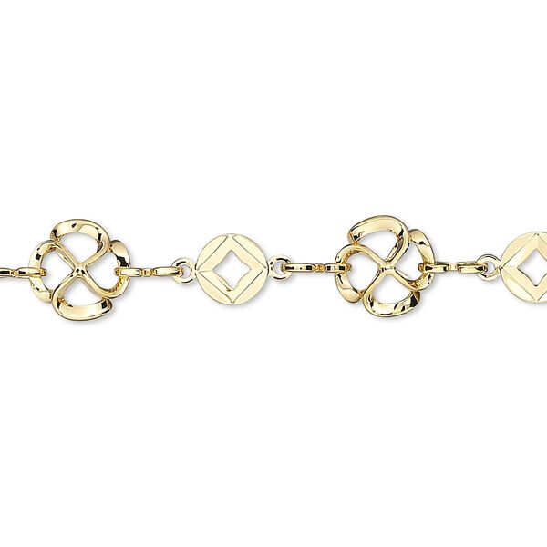 Chain 1pkg1 gold-plated round & flower, 6mm / 8.5mm, brass 5 foot unfinished image number 0
