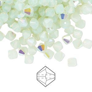 Bead 576pk chrysolite opal AB, Preciosa Czech crystal 5mm bicone