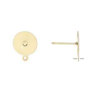 Earstud 1pkg100 gold-plated, 10mm flat pad / closed loop, stainless steel 50 pair