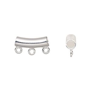 Bead 1pkg10 silver-plated, 14x5mm curved tube / 3 closed, brass