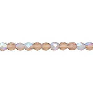Bead, Czech fire-polished glass, matte light brown AB, 4mm faceted round. Sold per 15-1/2" to 16" strand.