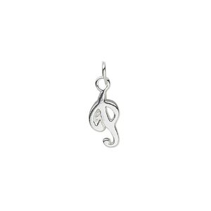 Charm, sterling silver, 10x7mm Champagne cursive alphabet letter "P." Sold individually.