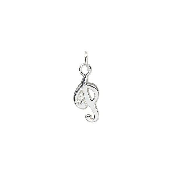 Charm, sterling silver, 10x7mm Champagne cursive alphabet letter "P." Sold individually. image number 0