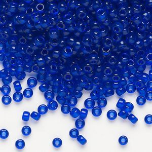 Seed bead, Miyuki, glass, pkg/250g, #8 rocaille, transparent cobalt (RR-151).