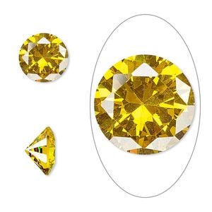 Gem, cubic zirconia, topaz gold, 10mm faceted round, Mohs hardness 8-1/2. Sold individually.