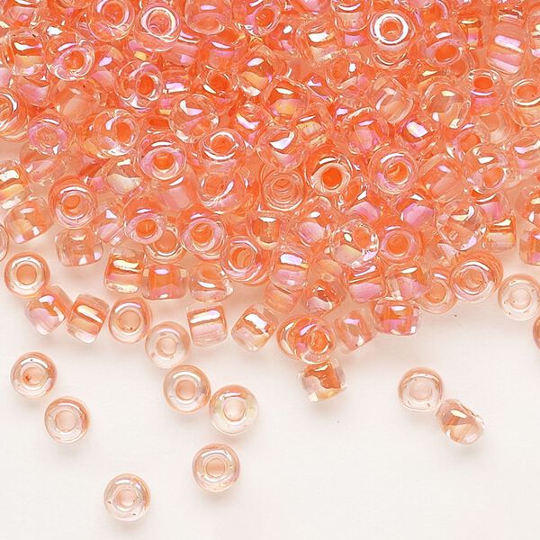 Seed bead, Dyna-Mites&trade;, glass 1pkg40g, #6 round, translucent rainbow inside dyed color peach (303 6/0 RR) image number 0