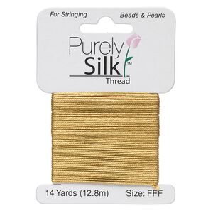 Thread, Purely Silk&trade;, gold, size FFF. Sold per 14-yard card.