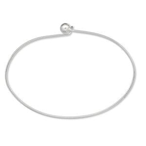Bracelet, bangle, silver-plated brass, 1.5mm wide oval with 5.5mm twist-off bead end and hook closure, 7 inches. Sold per pkg of 10.