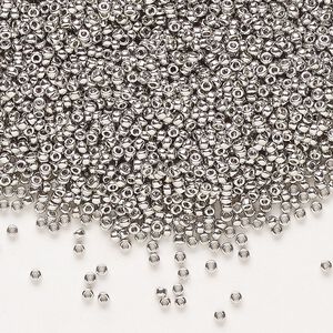 Seed bead, Miyuki, glass, pkg/35g, #15 rocaille, opaque palladium-plated, (RR-194).