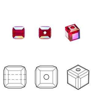 Bead 144pk light Siam shimmer, Swarovski&reg; 6mm cube 5601