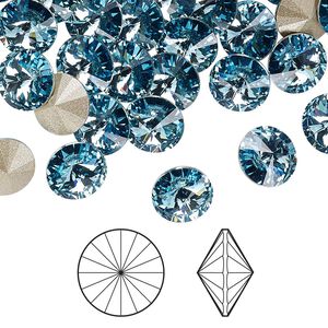 Chaton 144pk aquamarine foil back, Swarovski&reg; 8.16-8.41mm rivoli SS39 1122