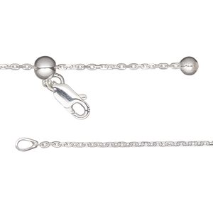 Chain 1pkg1 sterling silver cable, 1.3mm / lobster claw clasp, Gossamer&trade; adjustable 16-24 inch