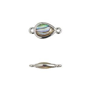 Link, paua shell and imitation rhodium-finished brass (assembled), 10.5x7mm-11.5x8mm double-sided teardrop. Sold per pkg of 4.