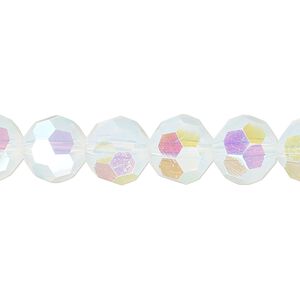 Bead 1pk 32 facets clear translucent frosted AB, Celestial Crystal&reg; 10mm round 15.5-16 inch