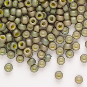 Seed bead, Miyuki, 1pkg25g, glass, #6 rocaille, opaque matte rainbow light olive (RR-2033)