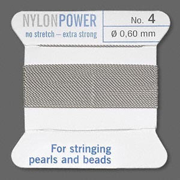 Thread, Griffin, nylon, grey, size #4. Sold per 2-meter card (approximately 78 inches). image number 0