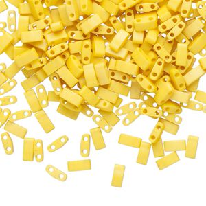 Seed bead, TILA&reg;, glass, pkg/10g, 5x2.3mm half tila rectangle, opaque matte rich yellow, (HTL-2311).
