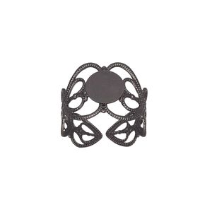 Ring, gunmetal-plated brass, 14mm wide with double heart and 8mm round flat pad setting, adjustable from size 7-9. Sold per pkg of 8.