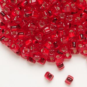 Seed bead, Miyuki, glass, silver-lined translucent flame red (TR1808), #5 triangle. Sold per 250-gram pkg.
