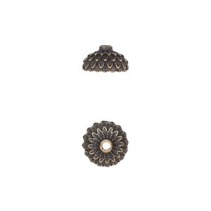 Bead cap, TierraCast&reg;, antique brass-plated pewter (tin-based alloy), 9.5mm round with acorn cap design, fits 8mm bead. Sold per pkg of 20.