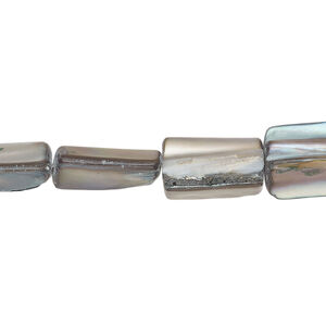 Mother-of-pearl shell 1pkg1, stick bead 15 inch silver / blue steel 14x7mm-15x10mm
