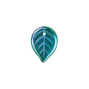 Bead, Czech pressed glass, emerald green AB, 18.5x14mm top-drilled leaf. Sold per 15-1/2" to 16" strand, approximately 100 beads.