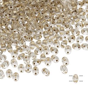 Bead, Preciosa Twin&trade;, Pressed Twin, Czech pressed glass, transparent bronze-lined clear, 5x2.5mm oval with 2 holes. Sold per 10-gram pkg.