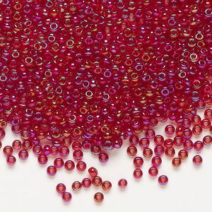 Seed bead, Preciosa Ornela Czech glass, pkg/50g, #11 rocaille, translucent rainbow ruby, (91090).