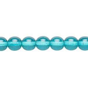 Bead, Czech dipped d&eacute;cor glass druk, turquoise blue, 8mm round. Sold per 15-1/2" to 16" strand.